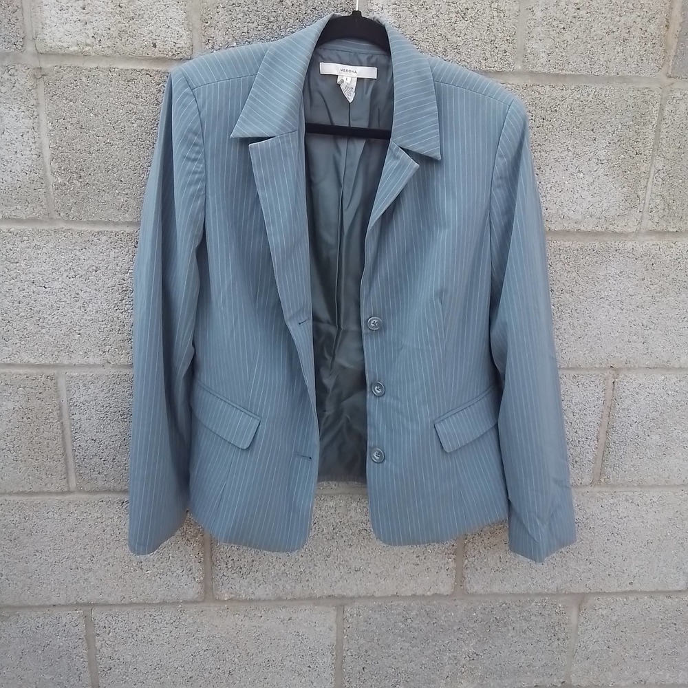 Merona Women's Blazer Size Large In Gray w/ Pinstripes